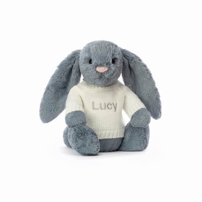 Jellycat Bashful Dusky Blue Bunny with Cream Jumper USA | 23769NZGR